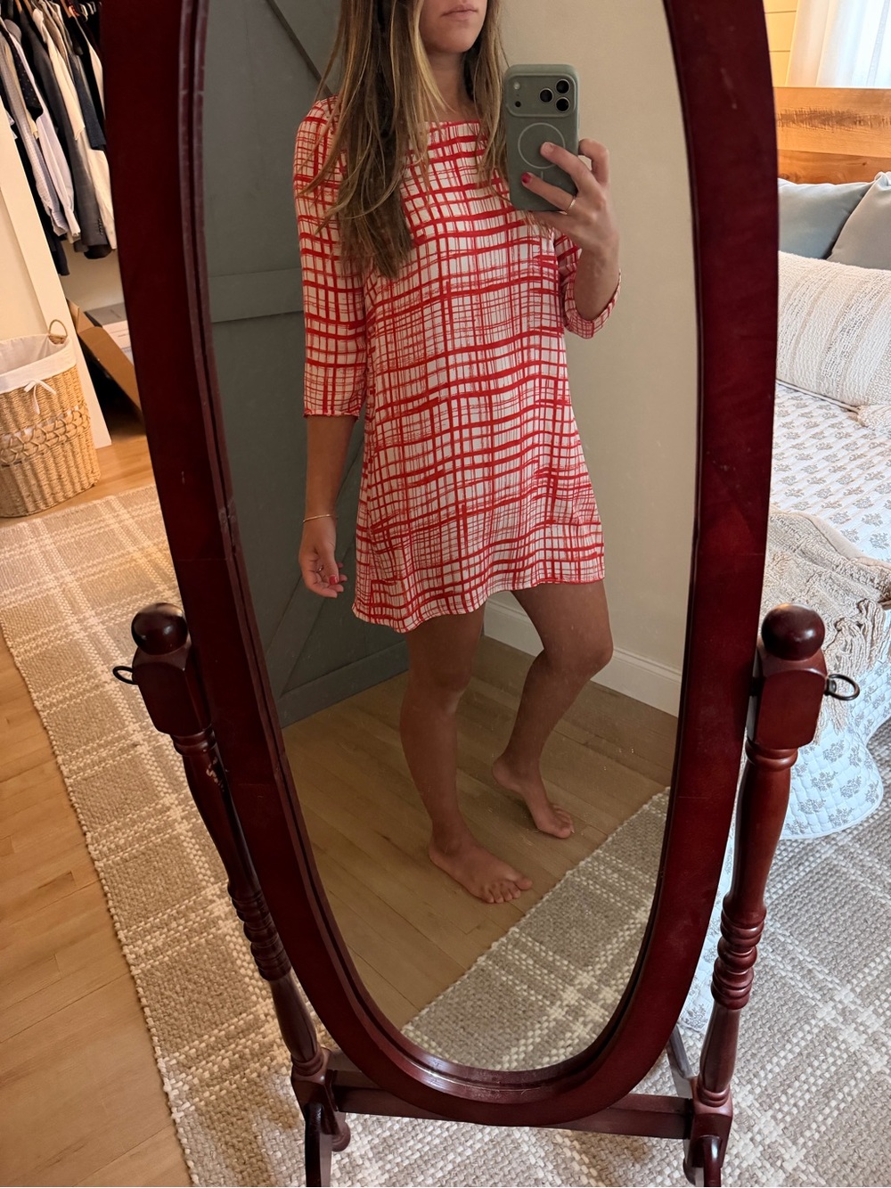 BB Dakota Red and White Plaid Shift Dress